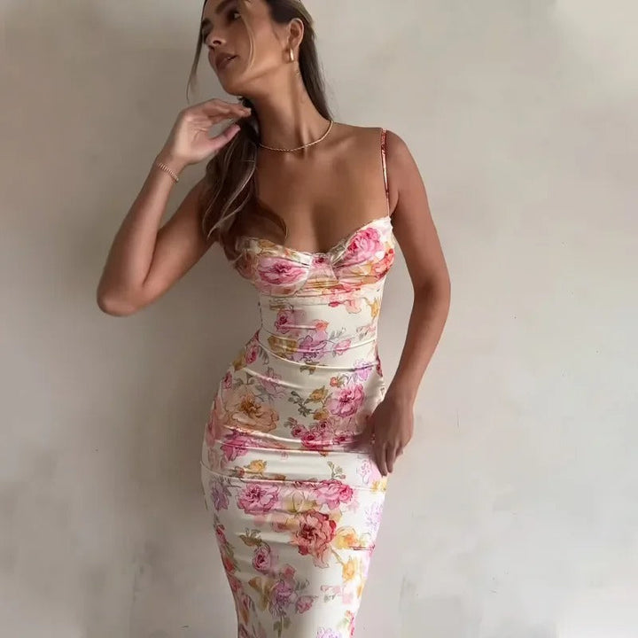Women's Figure-Hugging Occasion Floral Maxi Dress with Lace Trim
