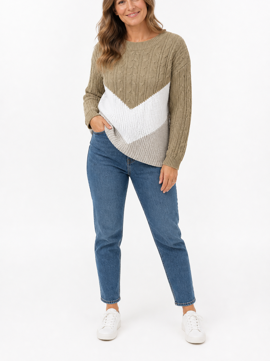 Women's Colour Block Round Neck Knit Sweater