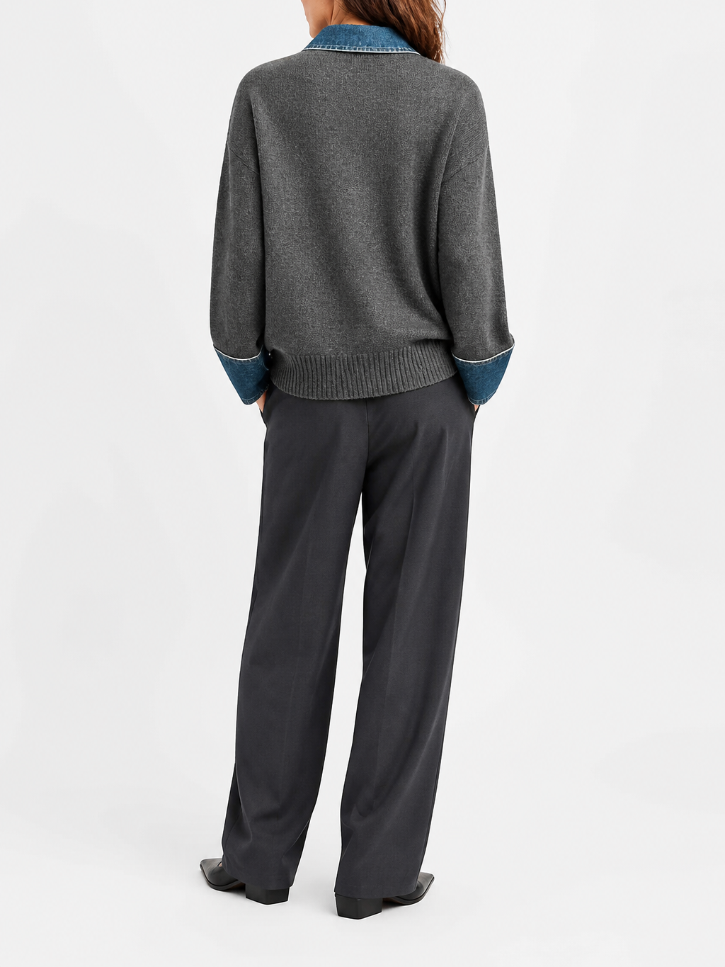 Women's Denim Patchwork Knit Sweater