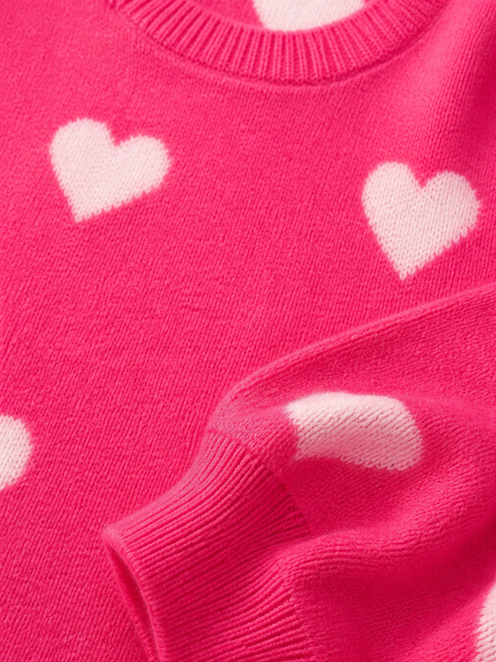 Women' Oversized Hot Pink Heart Pattern Sweater