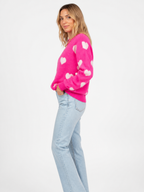 Women' Oversized Hot Pink Heart Pattern Sweater