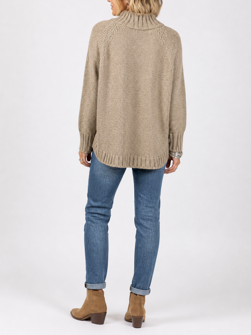Women's Vintage Cable Knit High Neck Sweater
