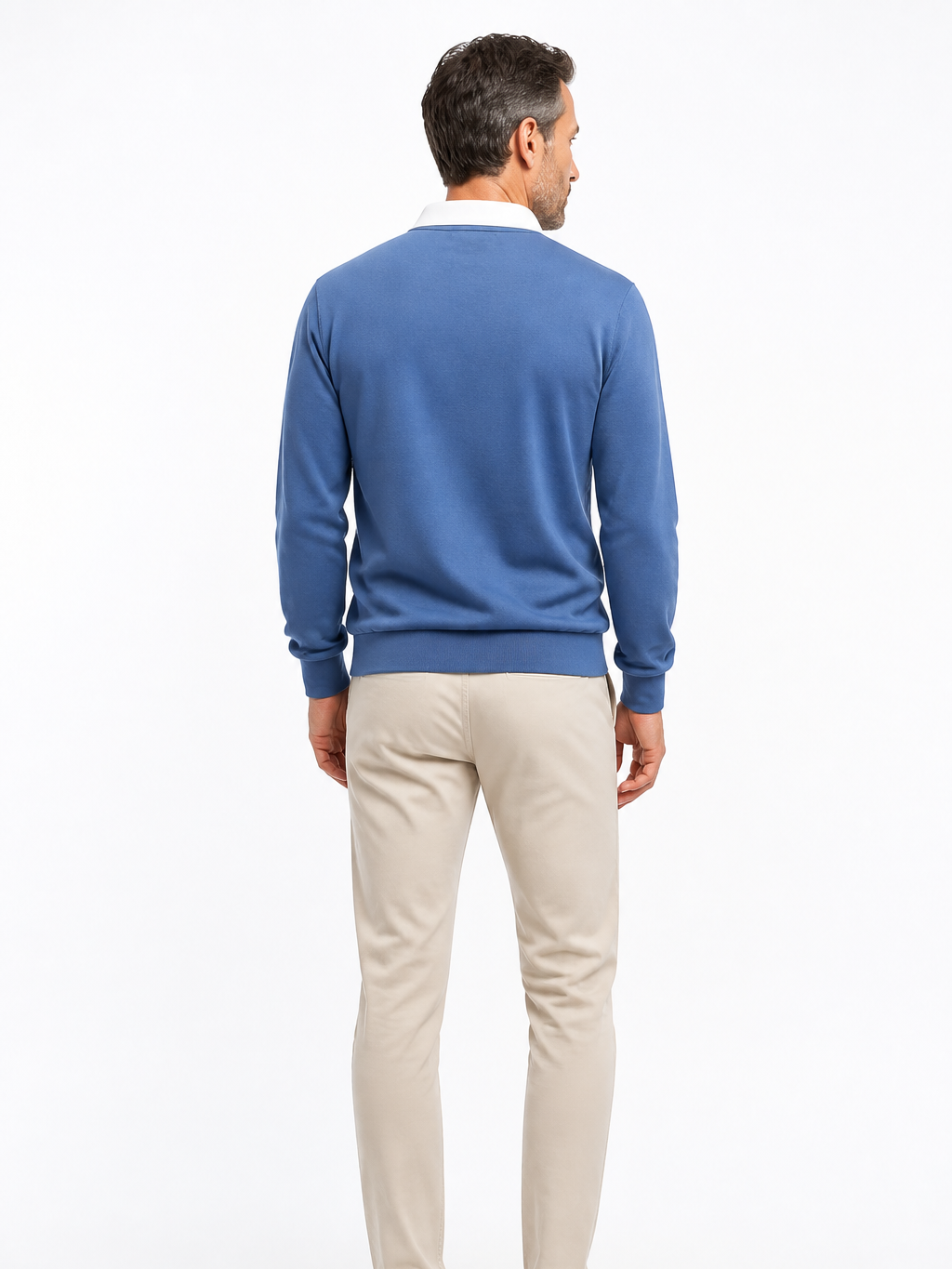 Men's Knitted Polo Sweater with Contrast Collar