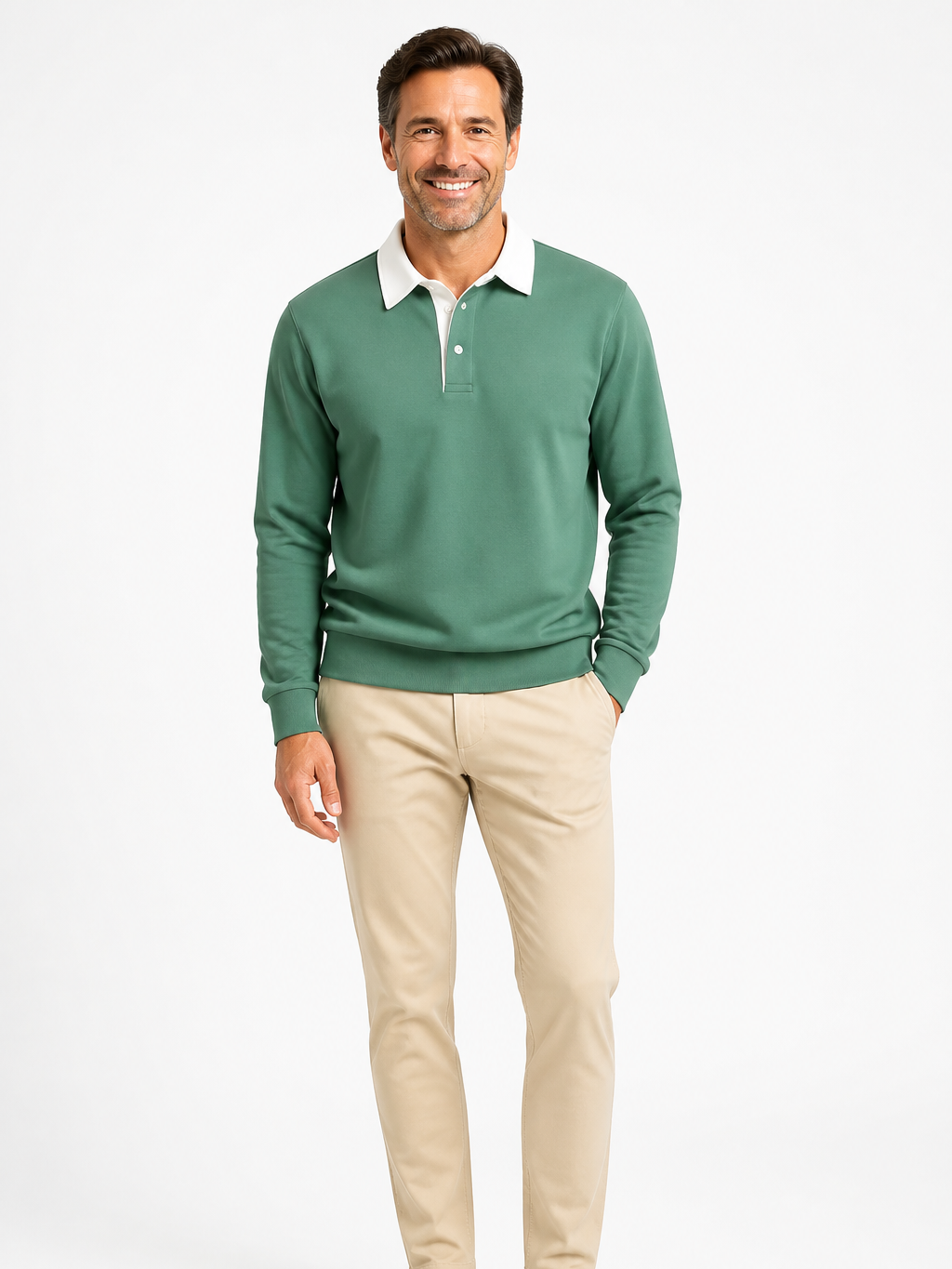 Men's Knitted Polo Sweater with Contrast Collar