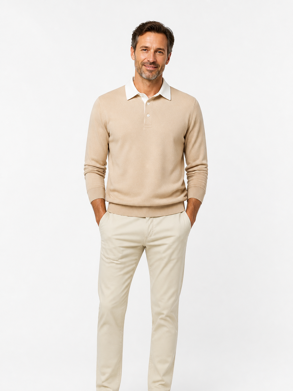 Men's Knitted Polo Sweater with Contrast Collar