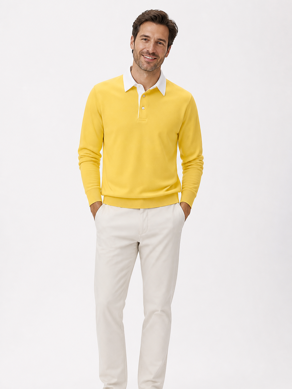 Men's Knitted Polo Sweater with Contrast Collar