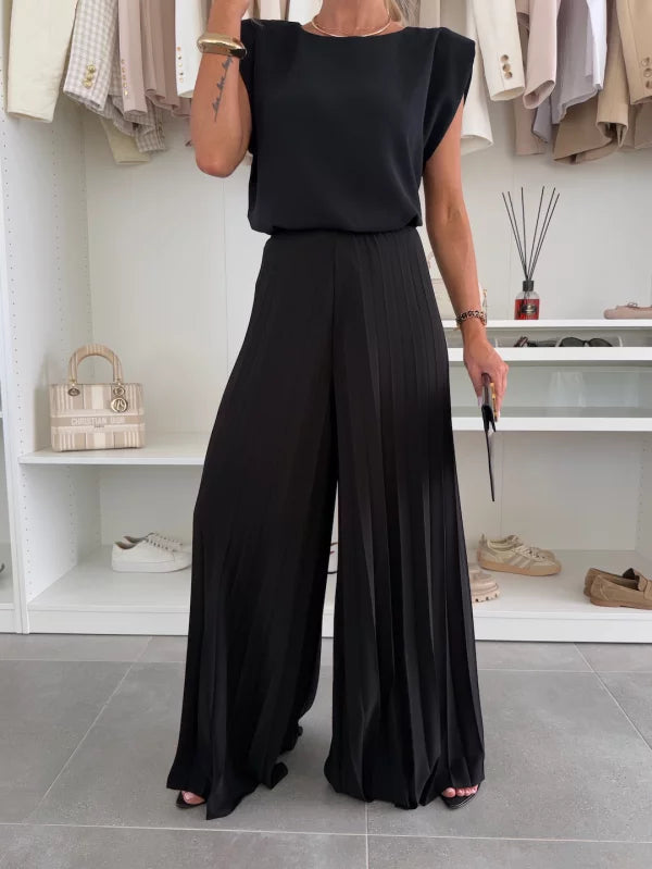 Sleeveless Top and Wide-Leg Pants Set