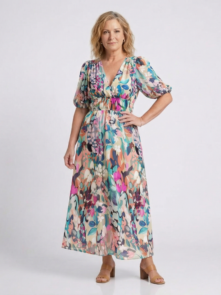 Floral V-Neck Midi Dress