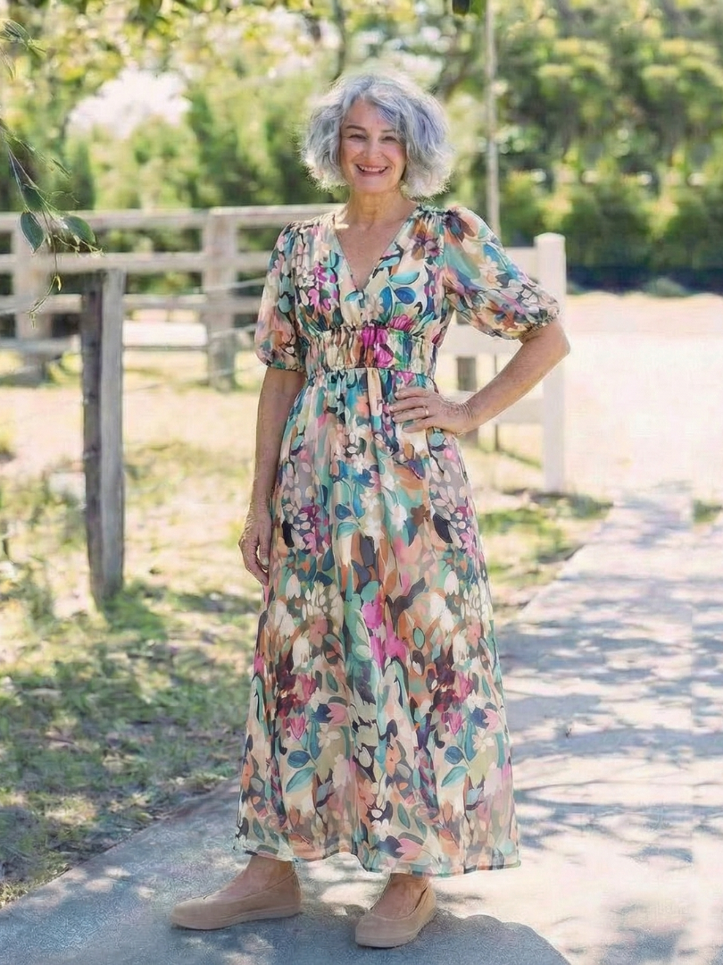 Floral V-Neck Midi Dress
