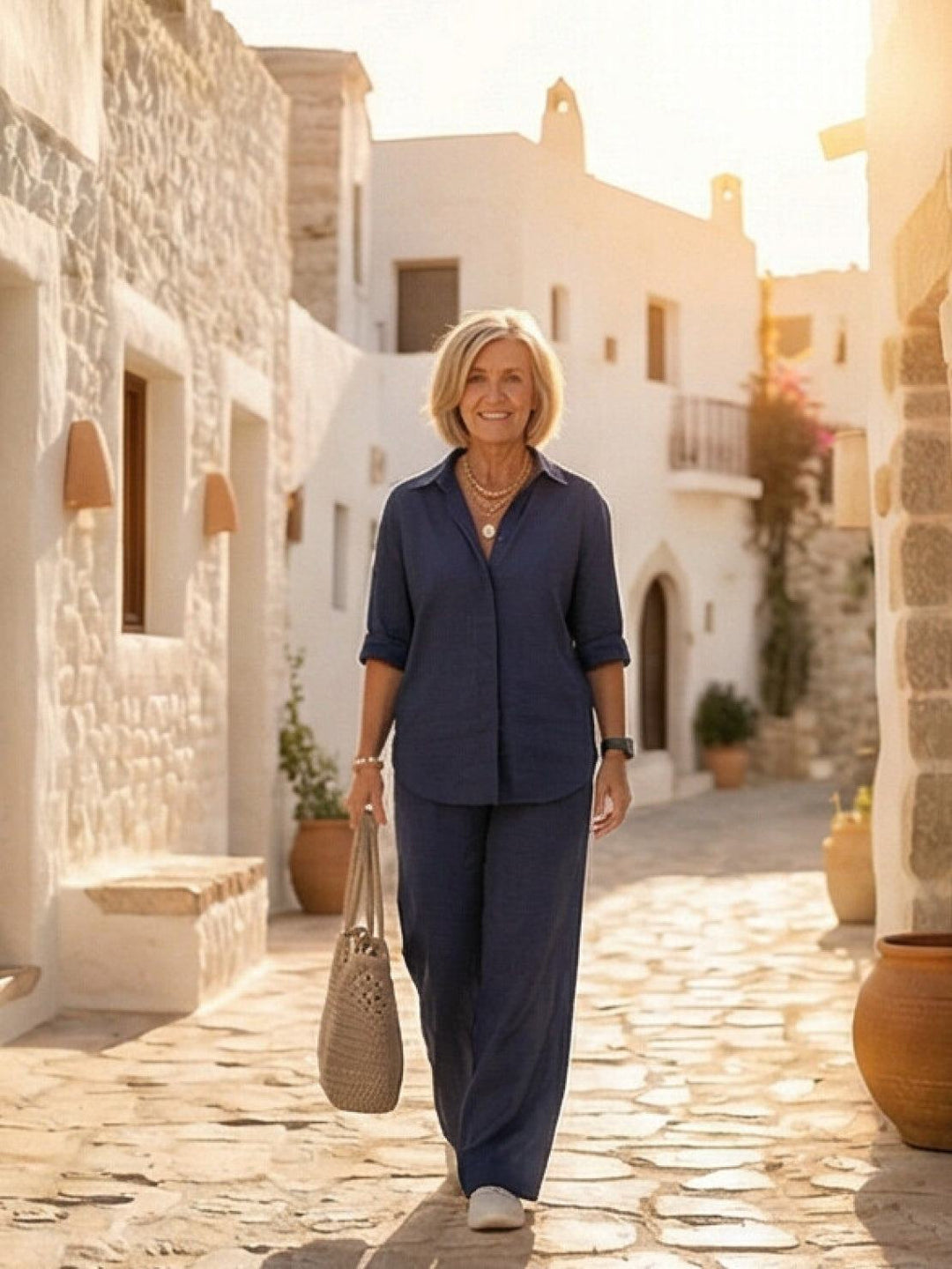 Button-Down Shirt and Wide-Leg Pants Set