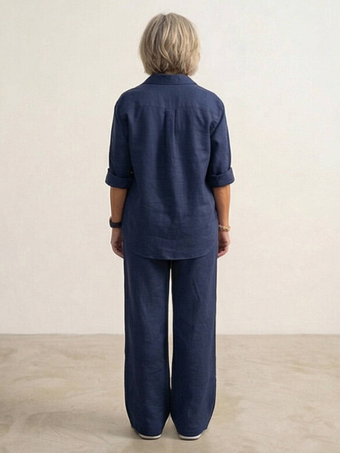Button-Down Shirt and Wide-Leg Pants Set