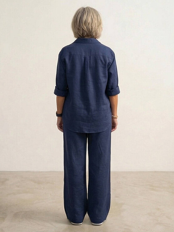 Button-Down Shirt and Wide-Leg Pants Set