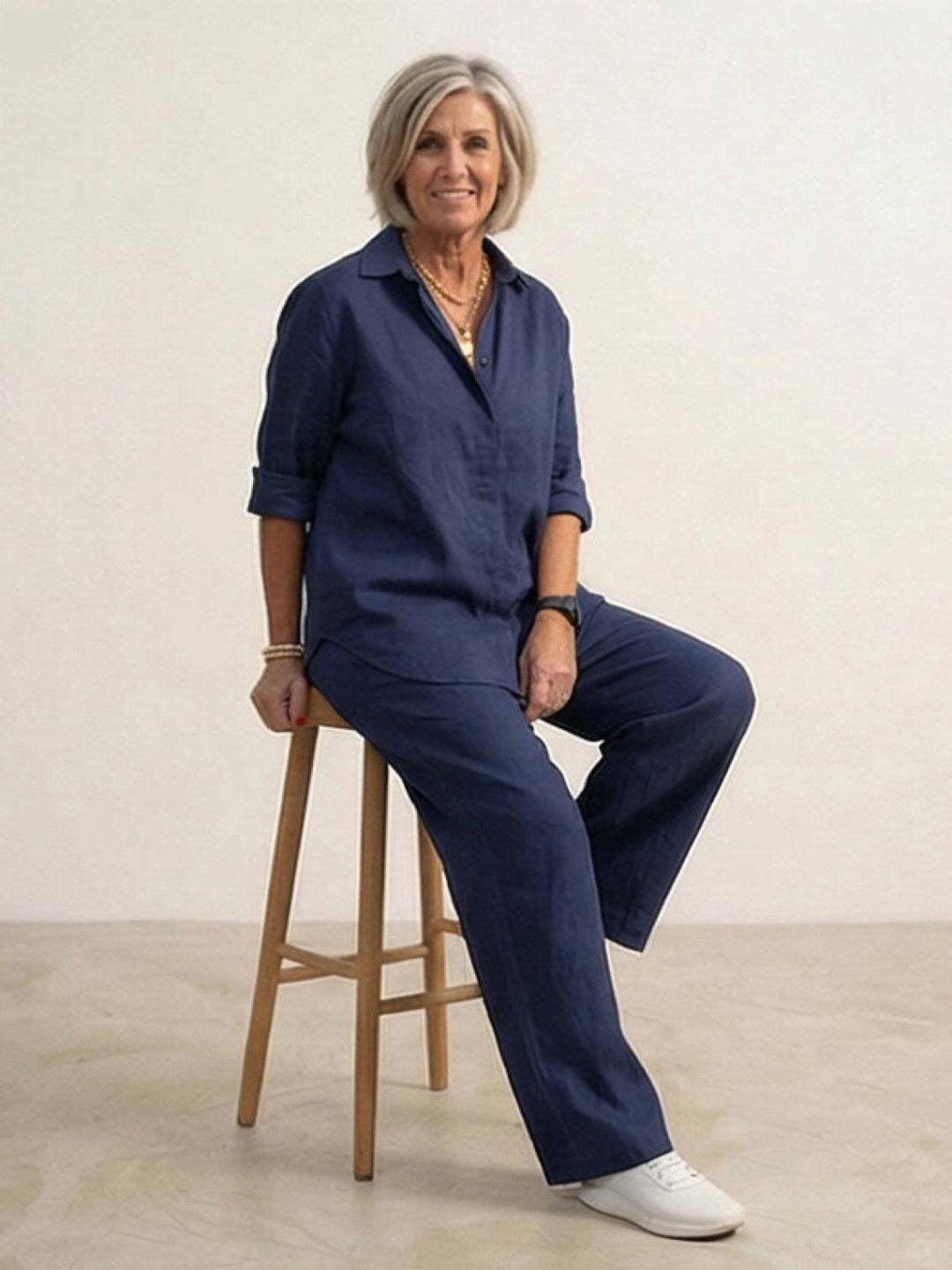 Button-Down Shirt and Wide-Leg Pants Set