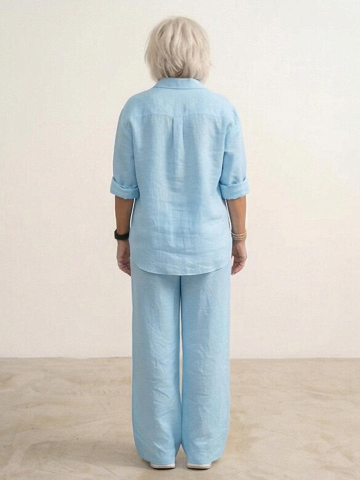 Button-Down Shirt and Wide-Leg Pants Set