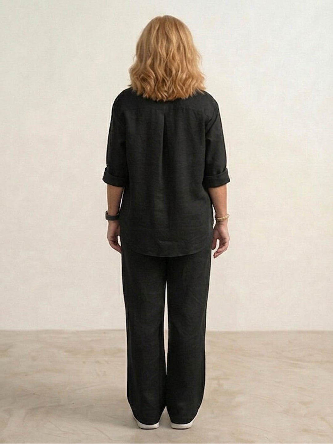 Button-Down Shirt and Wide-Leg Pants Set