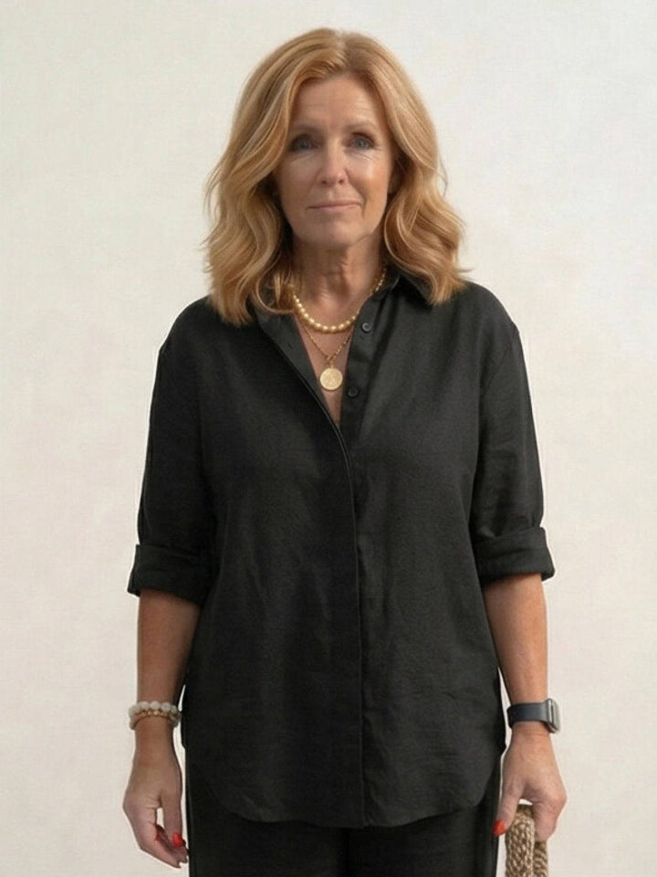 Button-Down Shirt and Wide-Leg Pants Set