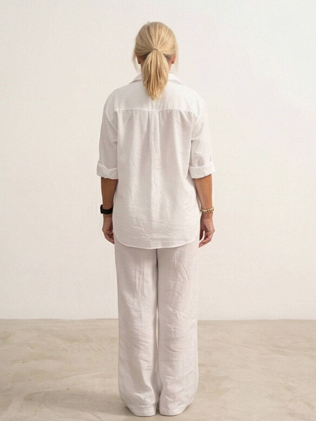 Button-Down Shirt and Wide-Leg Pants Set