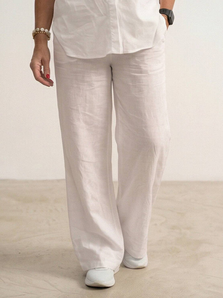 Button-Down Shirt and Wide-Leg Pants Set