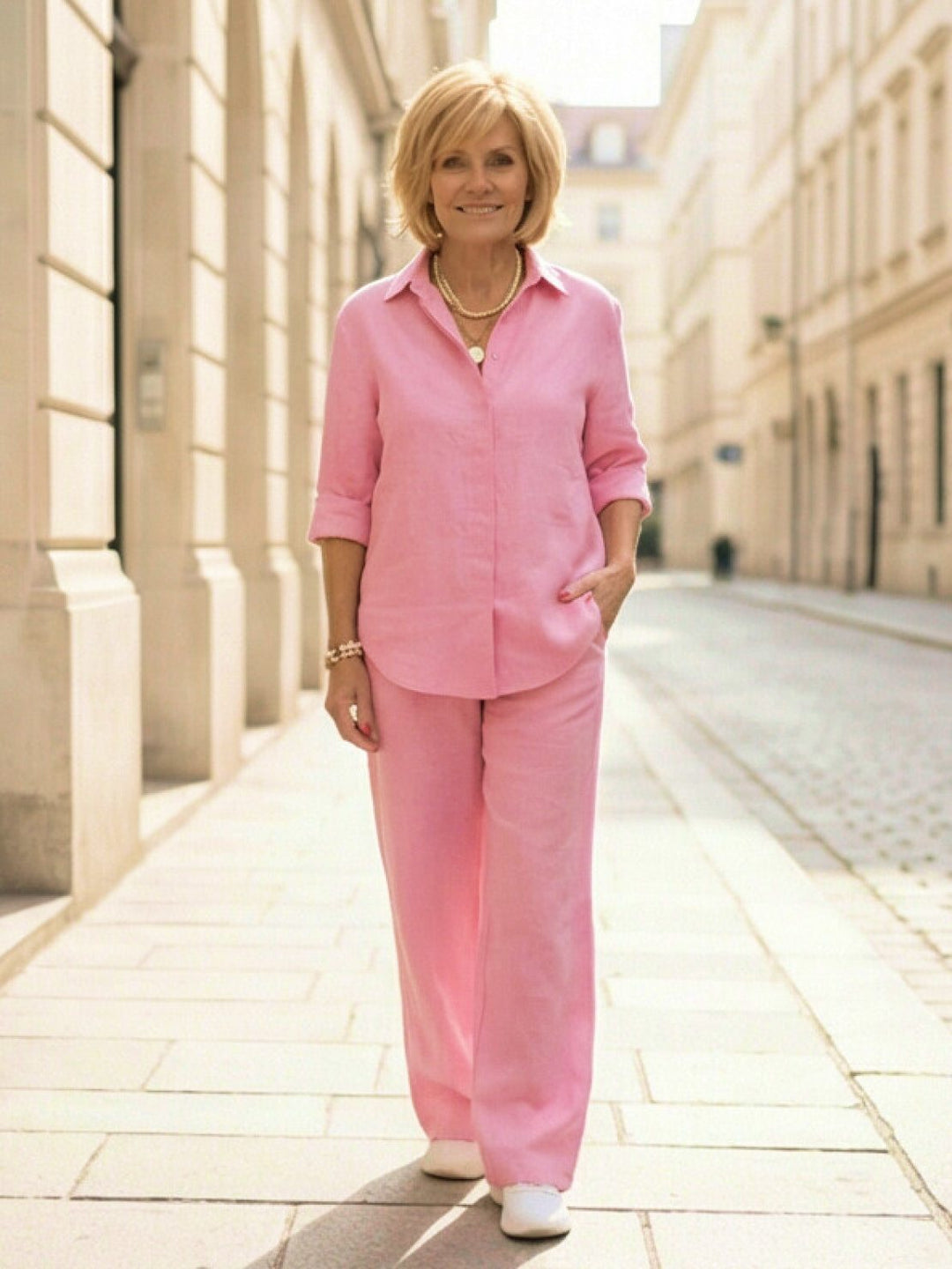 Button-Down Shirt and Wide-Leg Pants Set