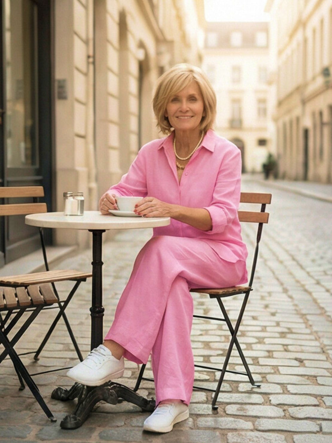 Button-Down Shirt and Wide-Leg Pants Set