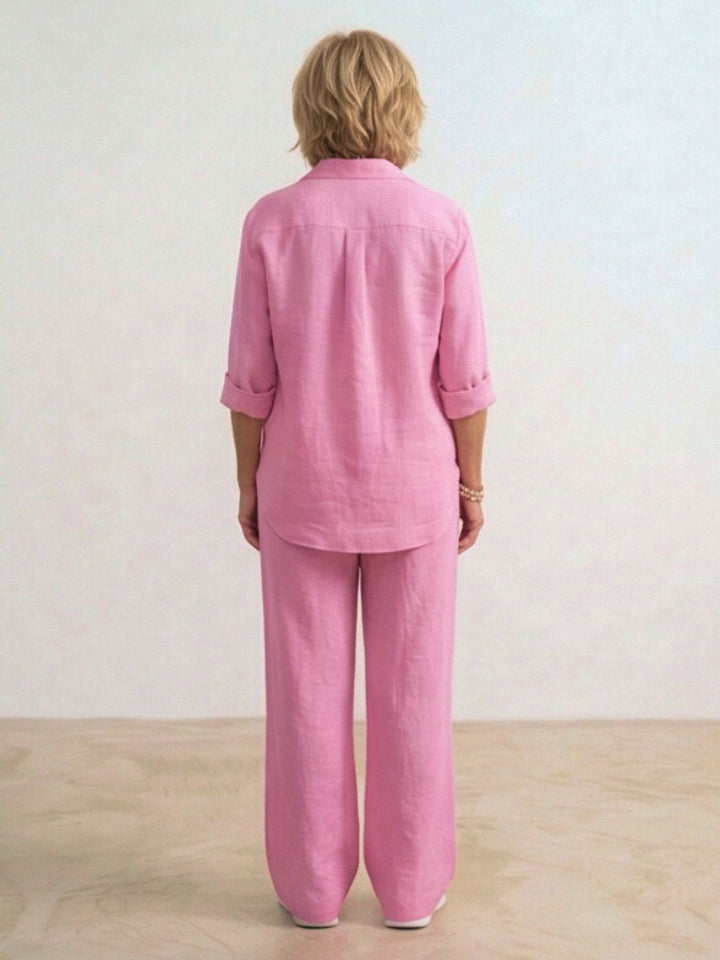 Button-Down Shirt and Wide-Leg Pants Set