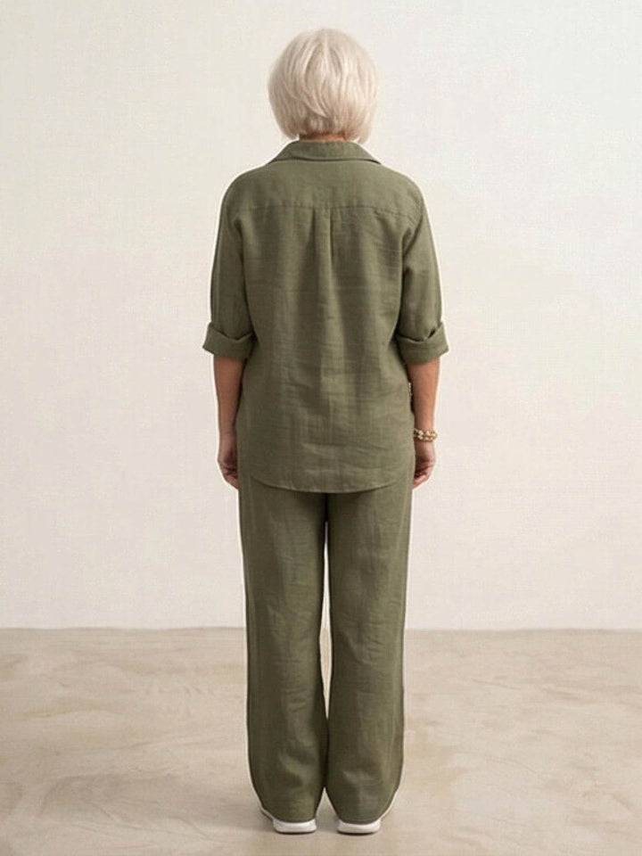 Button-Down Shirt and Wide-Leg Pants Set