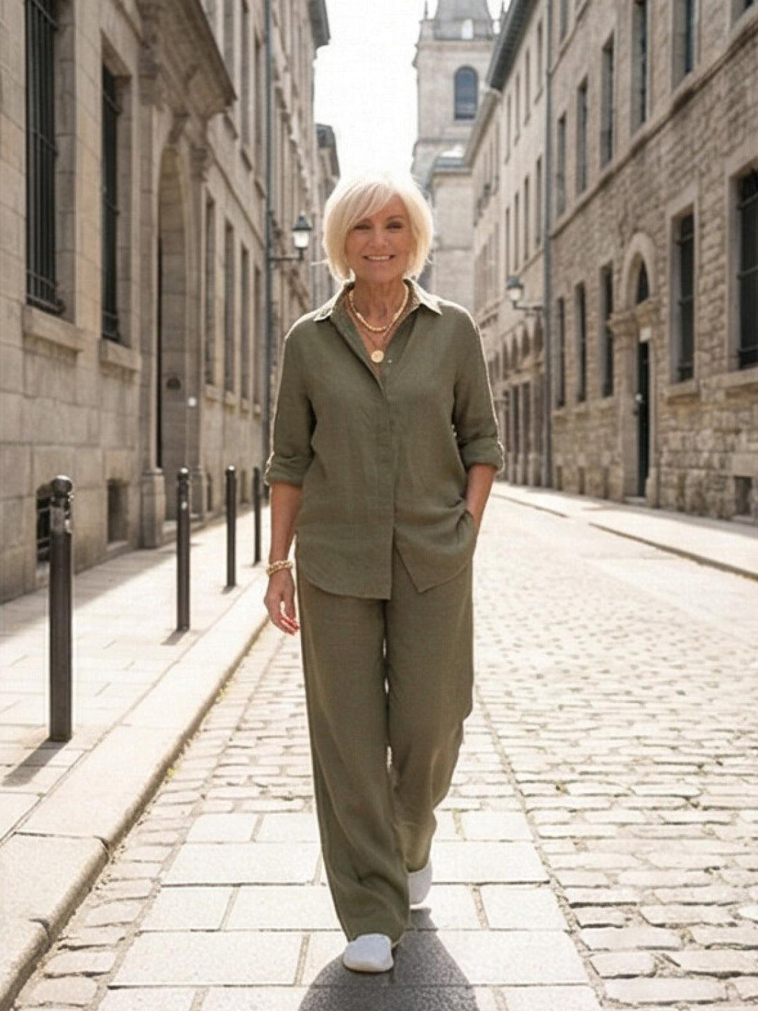 Button-Down Shirt and Wide-Leg Pants Set