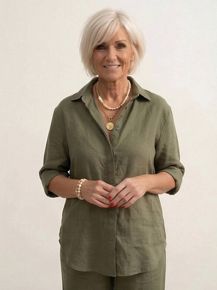 Button-Down Shirt and Wide-Leg Pants Set