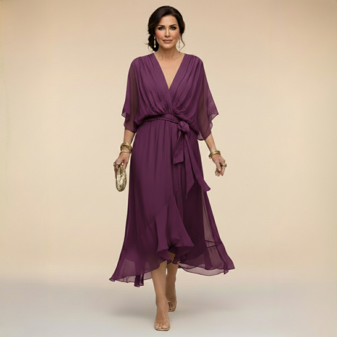 Vestido midi cruzado con escote en V