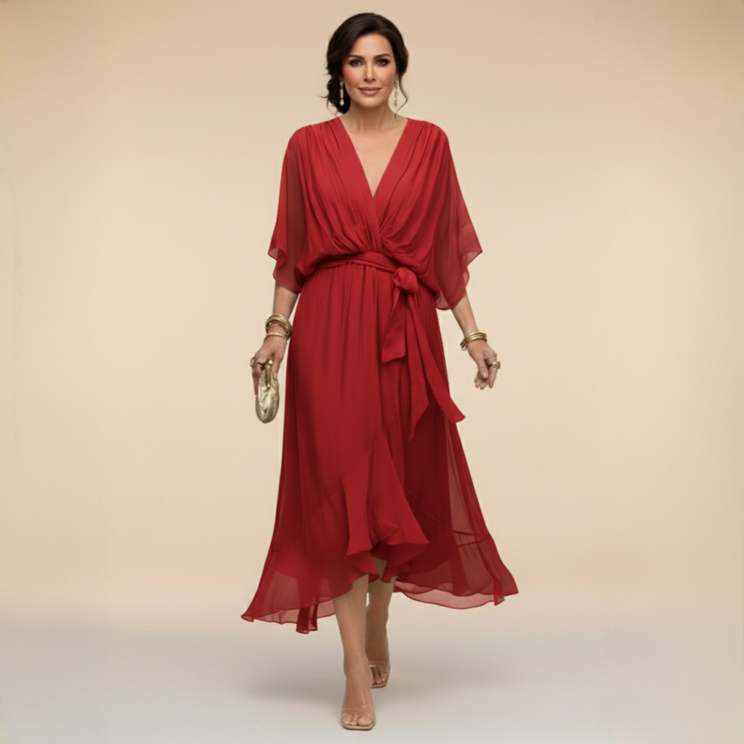 Vestido midi cruzado con escote en V