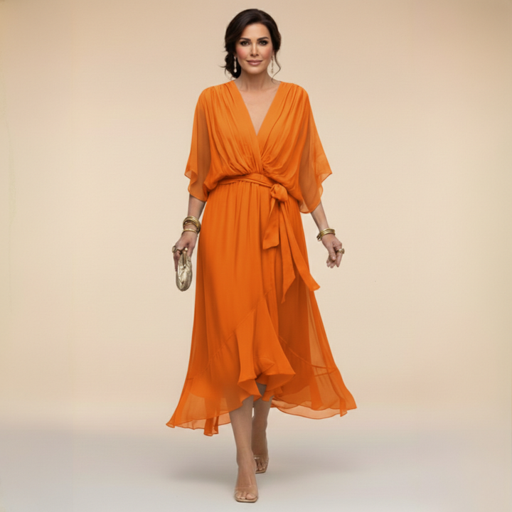 Vestido midi cruzado con escote en V