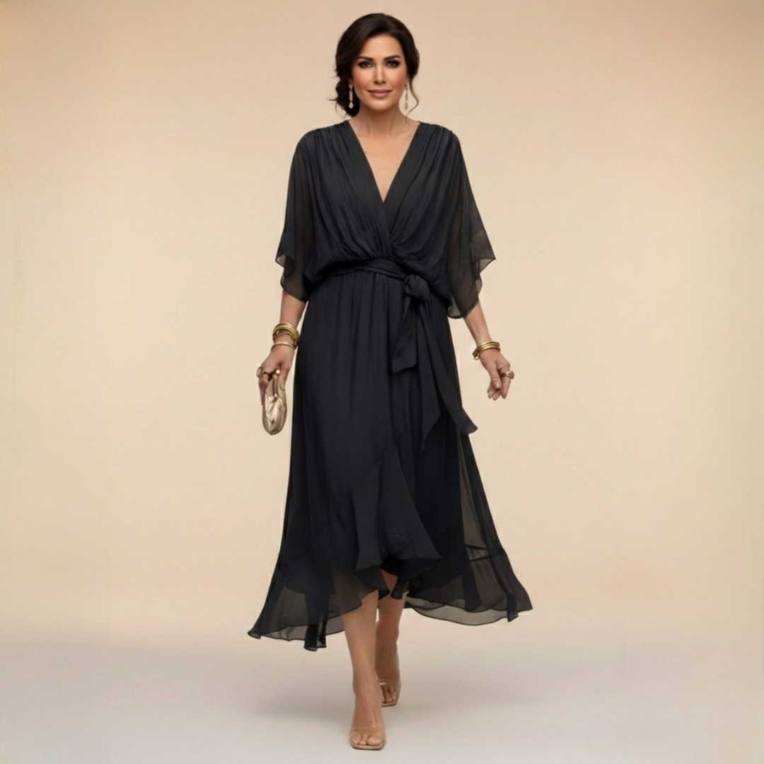 Vestido midi cruzado con escote en V