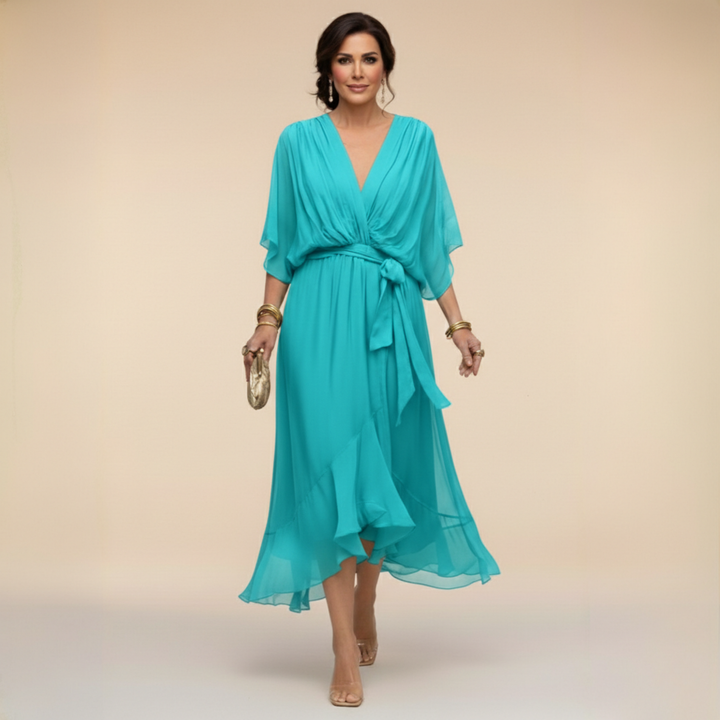 Vestido midi cruzado con escote en V