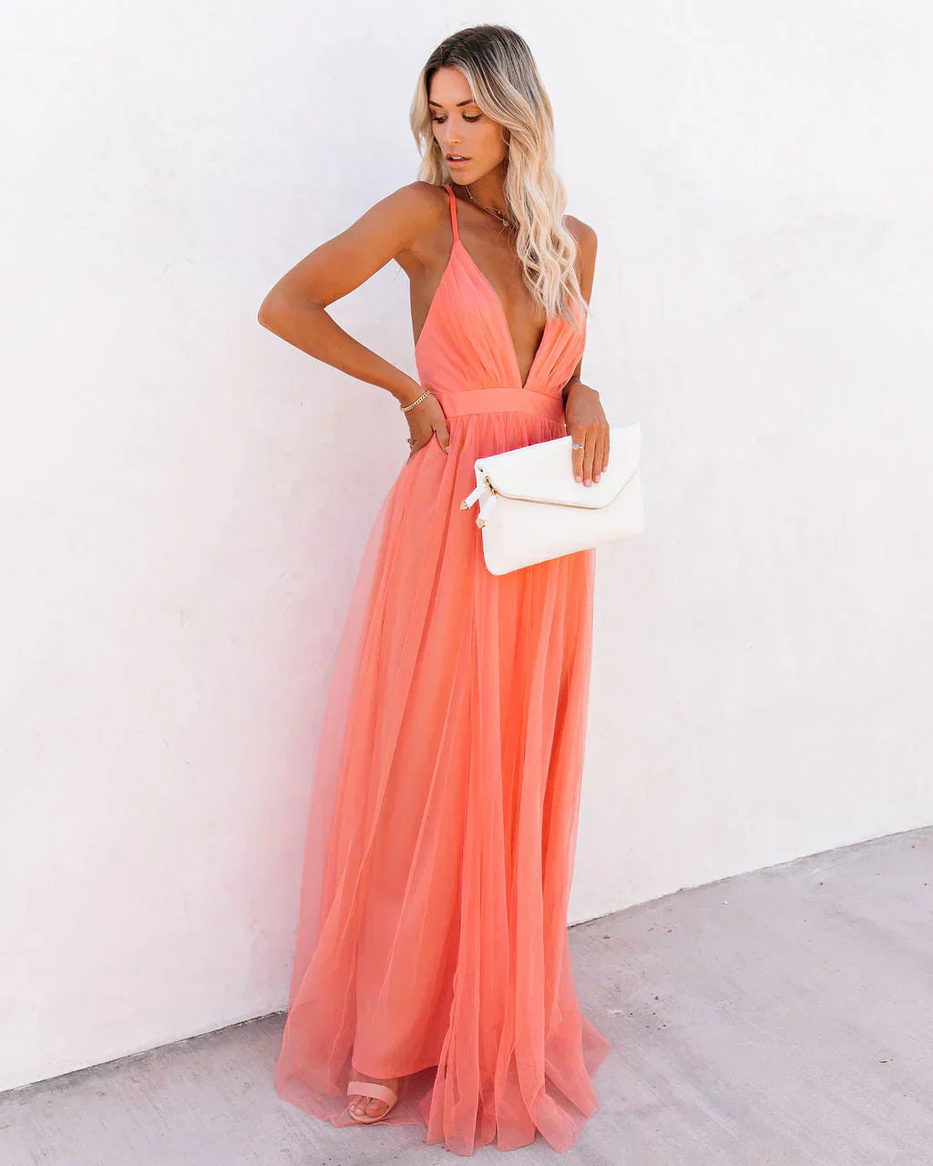 Orange Maxi Dress with Adjustable Straps