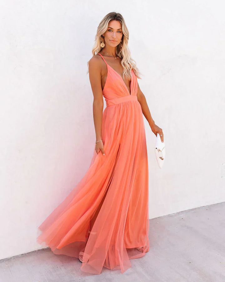 Orange Maxi Dress with Adjustable Straps