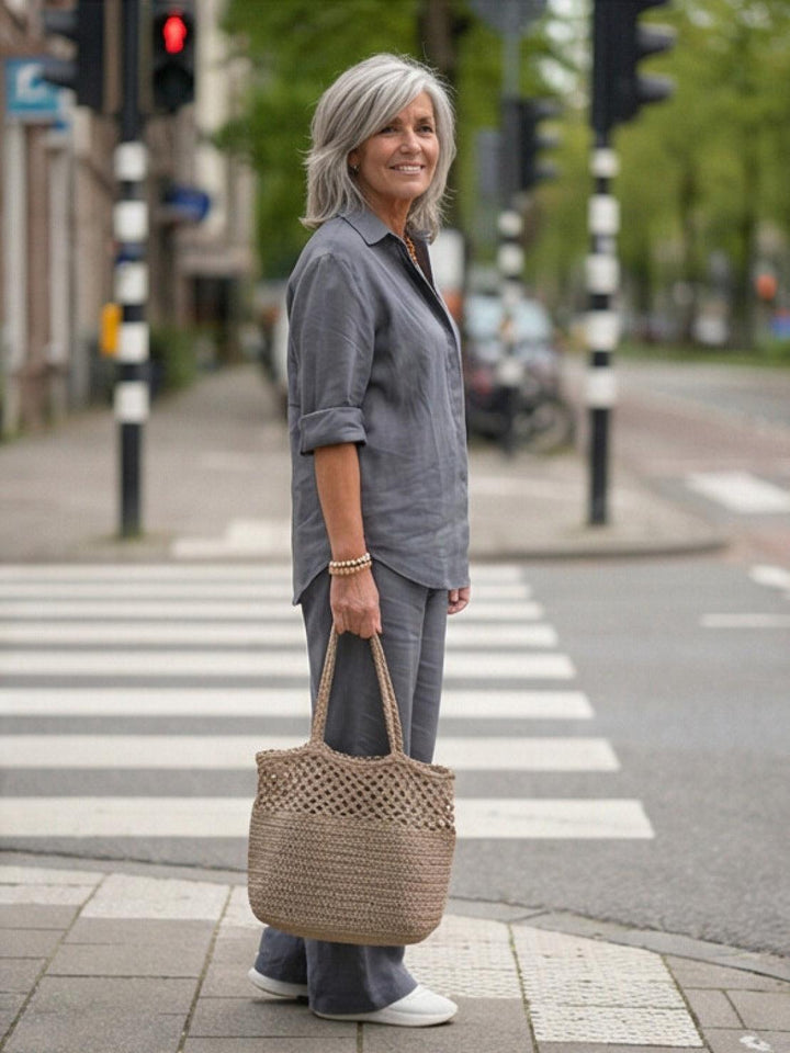 Button-Down Shirt and Wide-Leg Pants Set