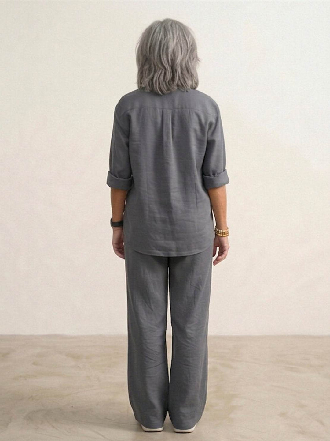 Button-Down Shirt and Wide-Leg Pants Set