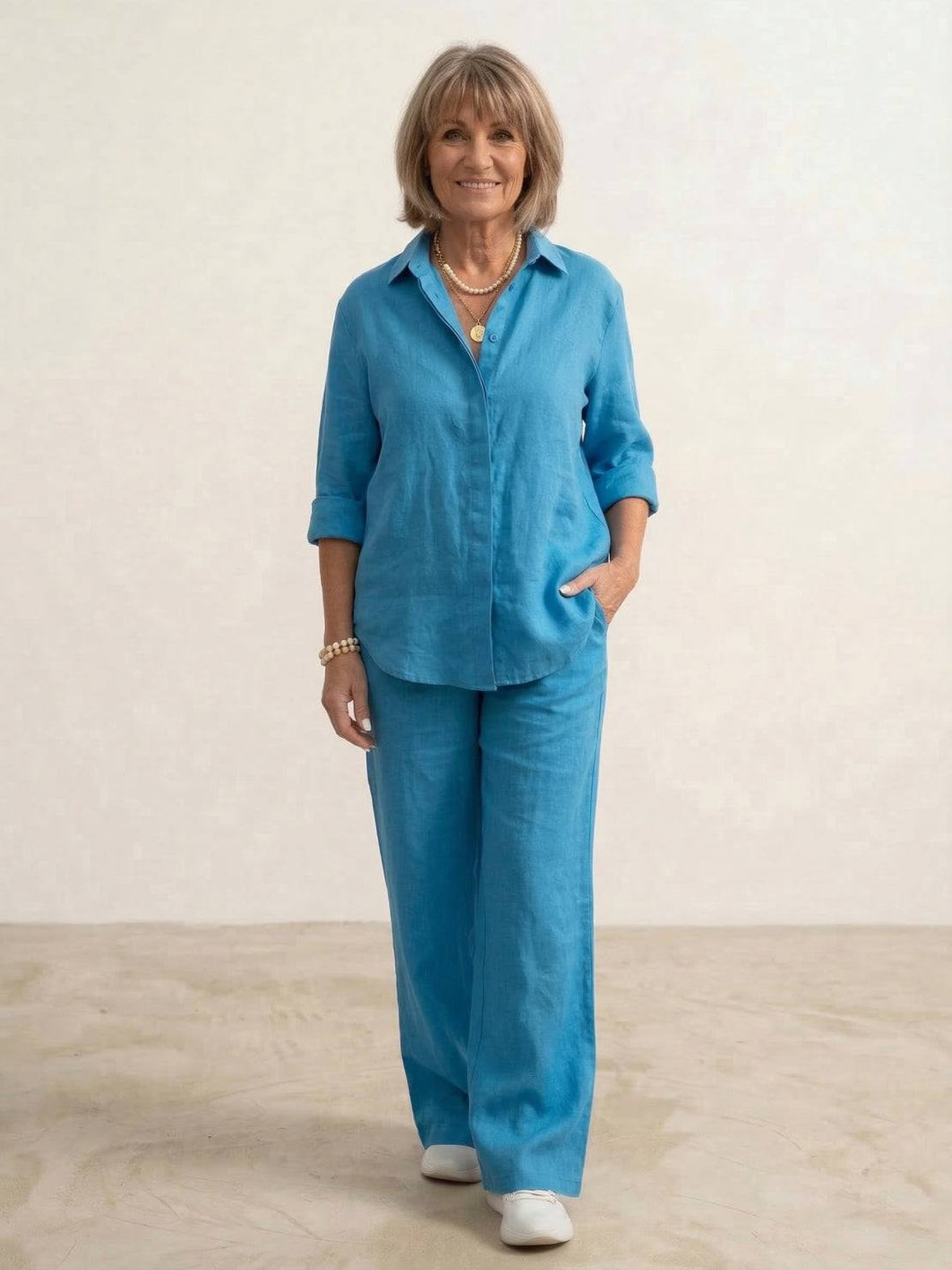 Button-Down Shirt and Wide-Leg Pants Set