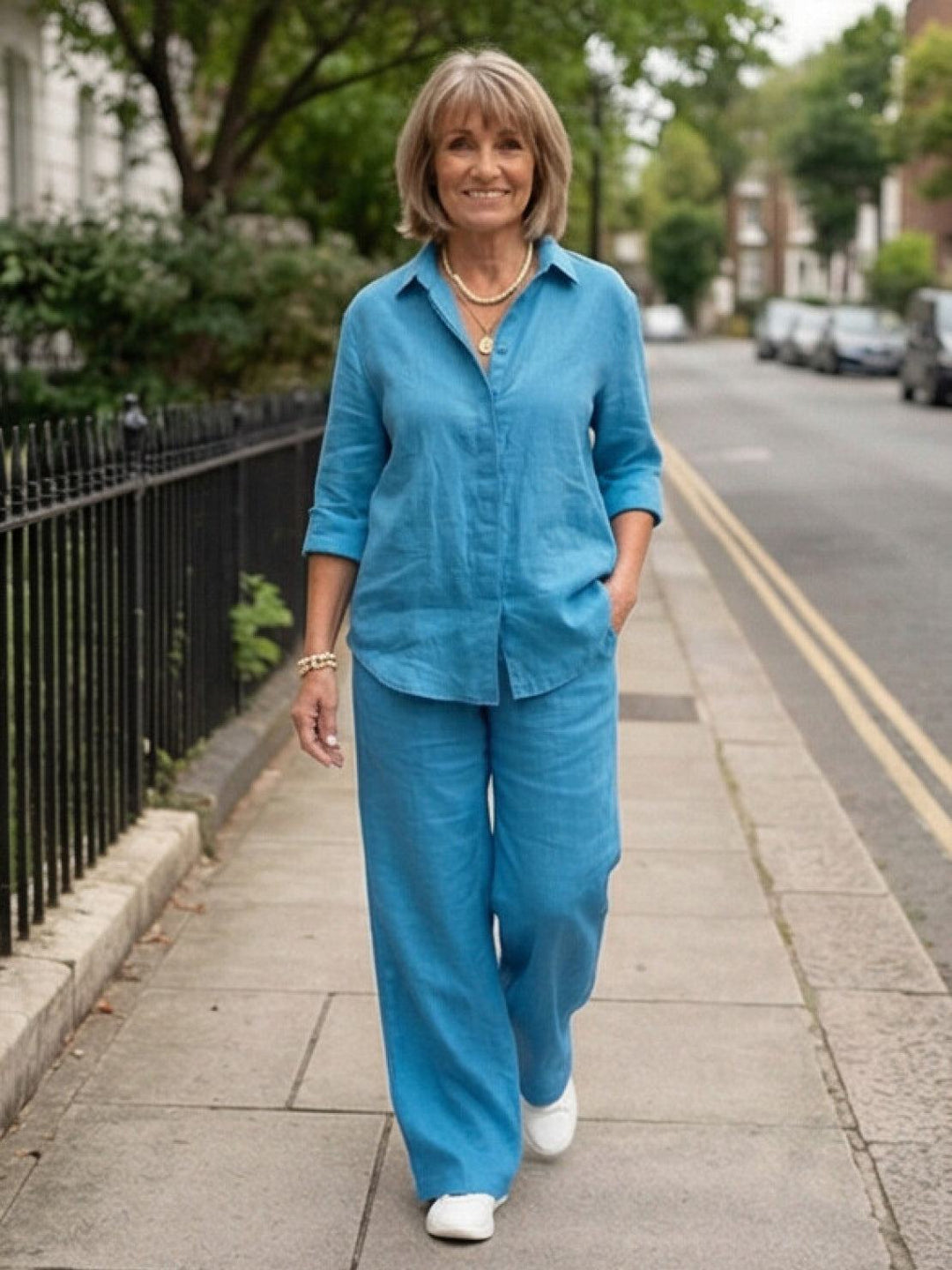 Button-Down Shirt and Wide-Leg Pants Set