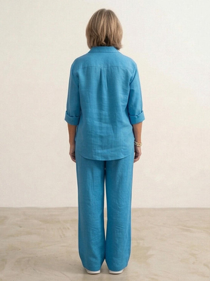 Button-Down Shirt and Wide-Leg Pants Set