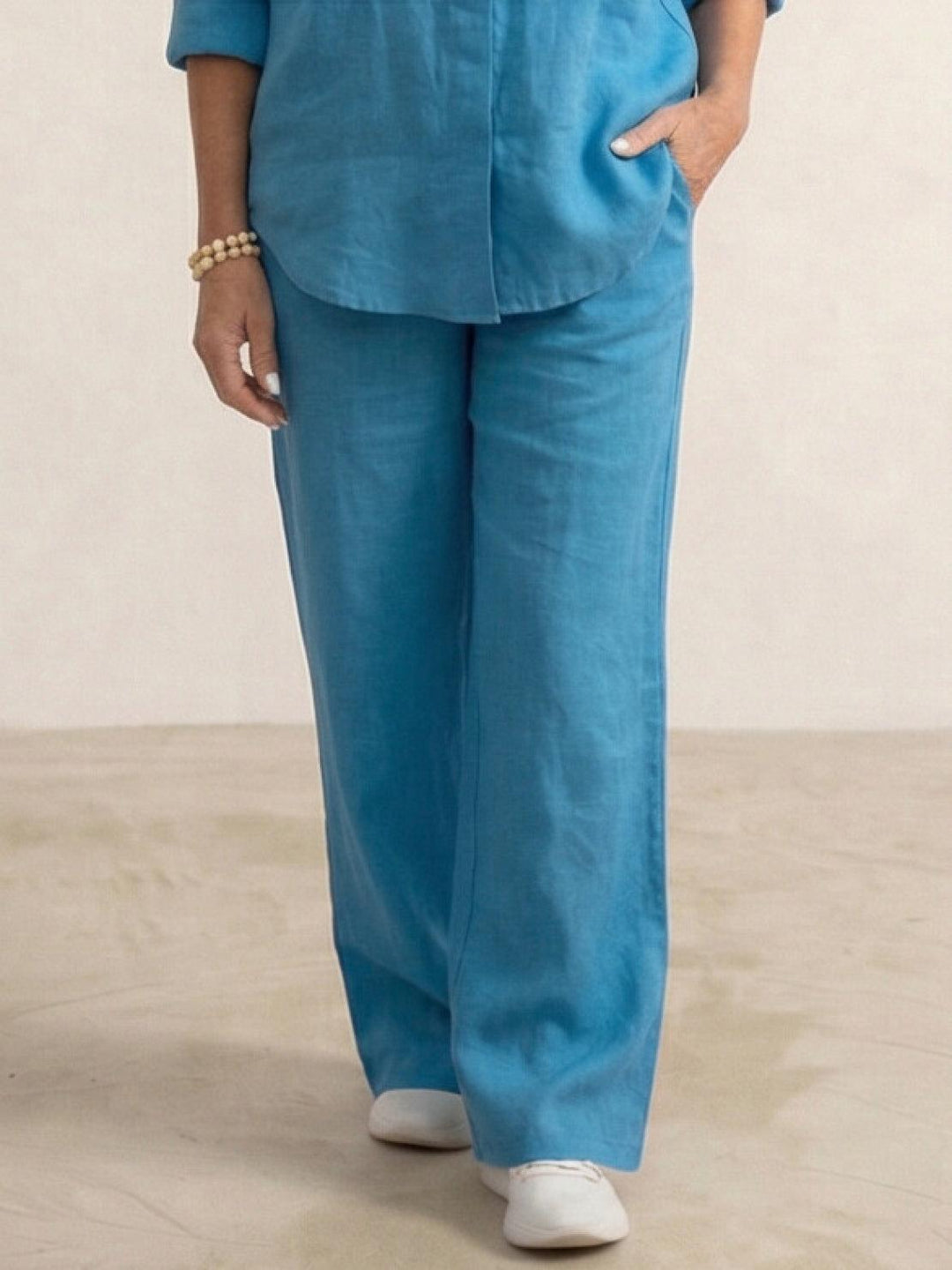 Button-Down Shirt and Wide-Leg Pants Set