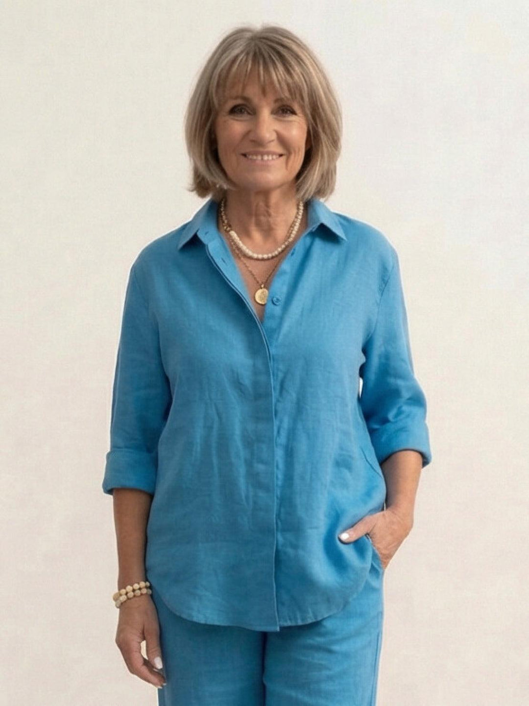 Button-Down Shirt and Wide-Leg Pants Set