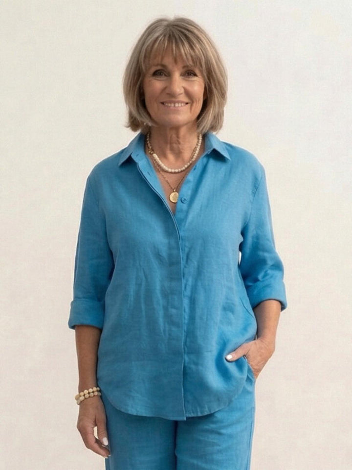 Button-Down Shirt and Wide-Leg Pants Set