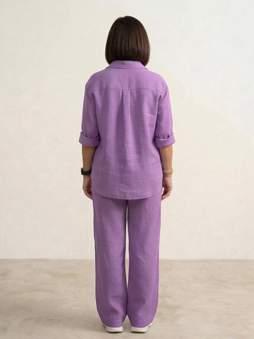 Button-Down Shirt and Wide-Leg Pants Set