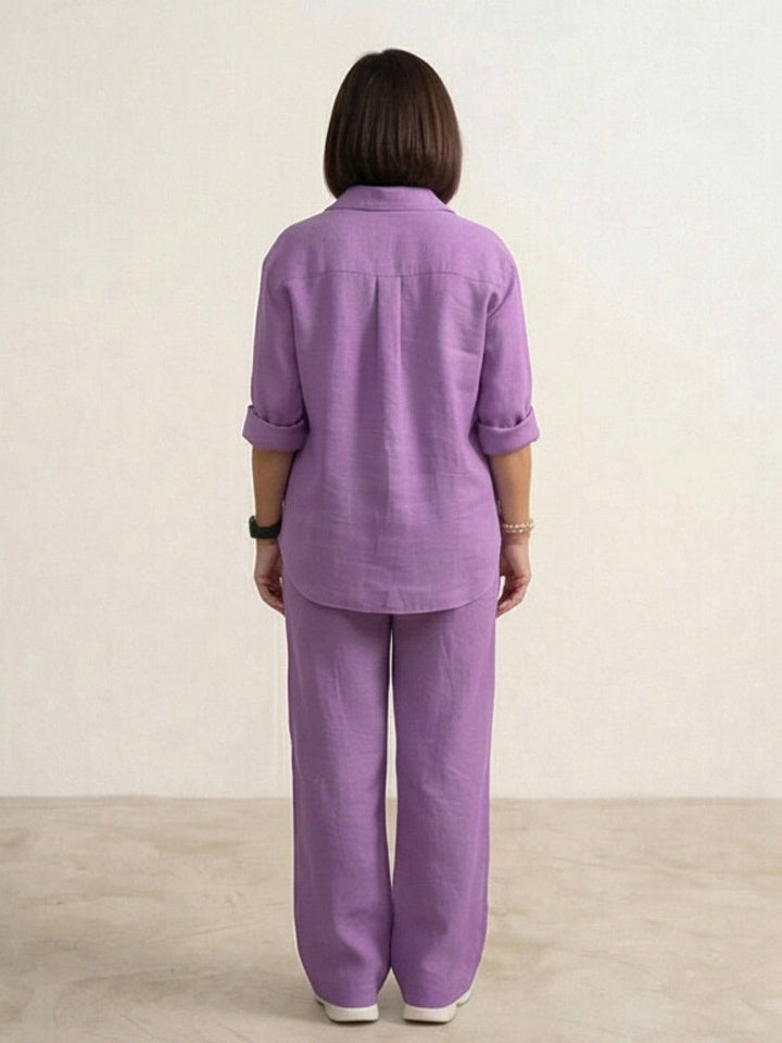 Button-Down Shirt and Wide-Leg Pants Set