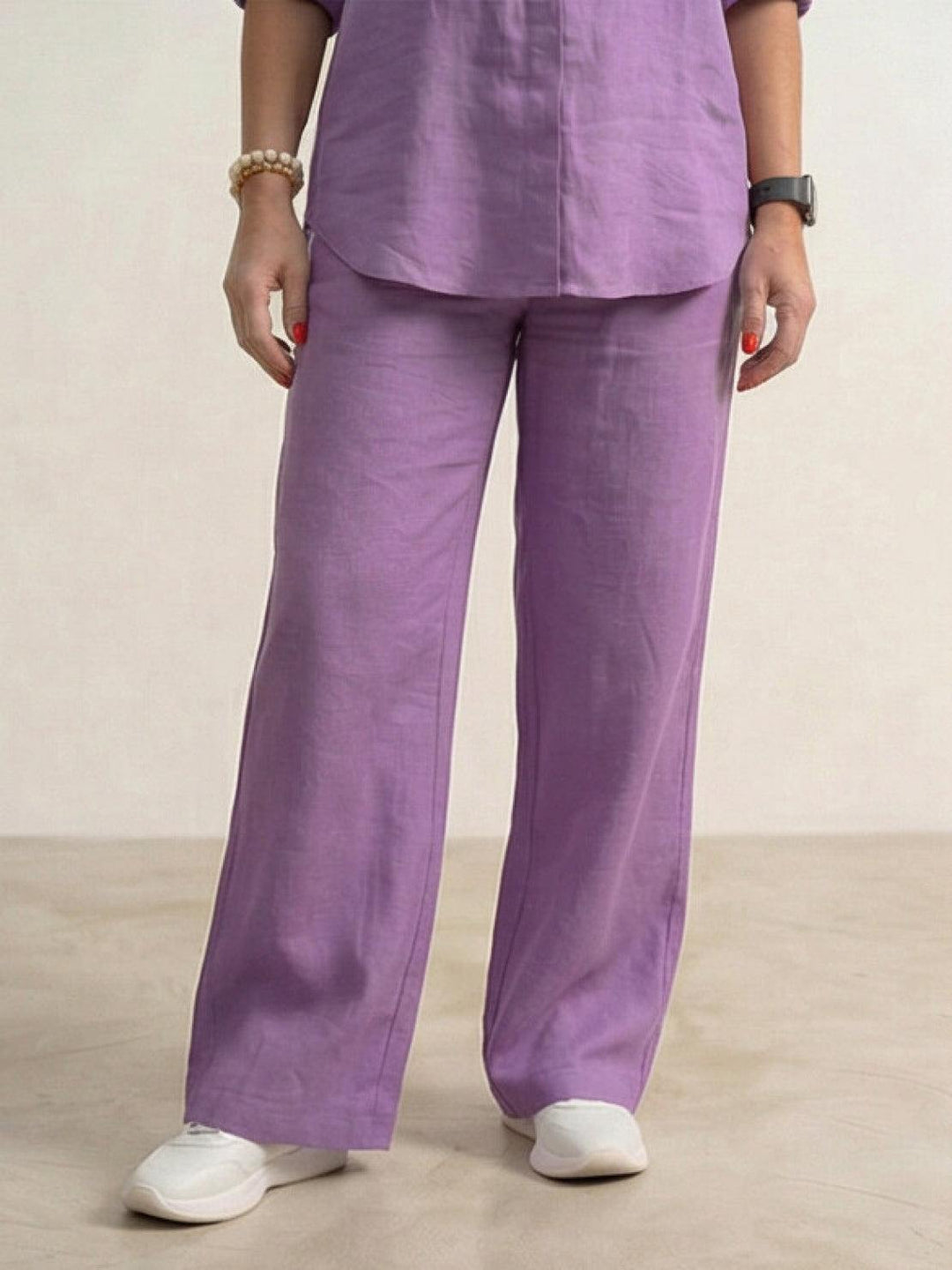 Button-Down Shirt and Wide-Leg Pants Set