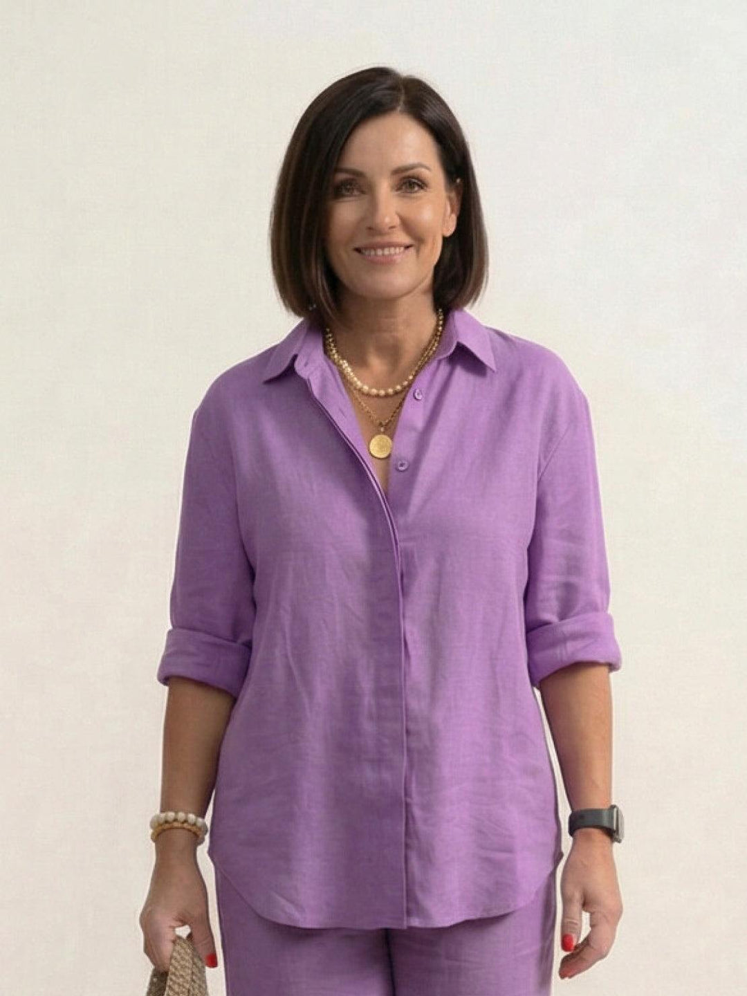 Button-Down Shirt and Wide-Leg Pants Set