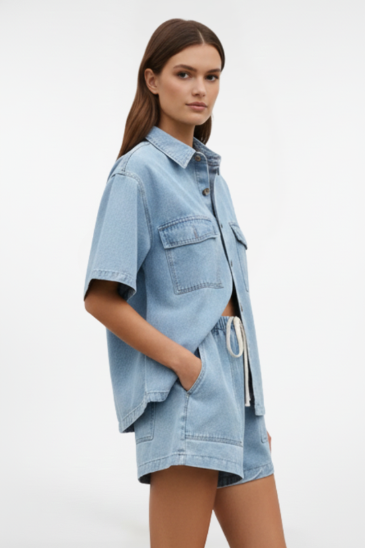 Short Sleeve Collared Lounge Set