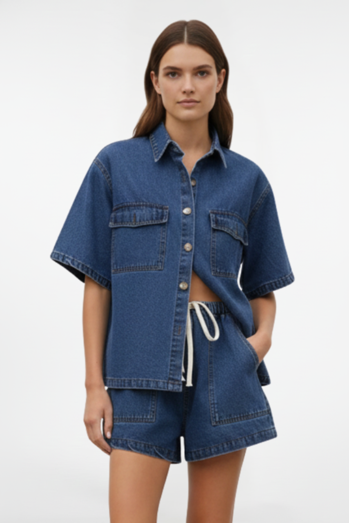 Short Sleeve Collared Lounge Set