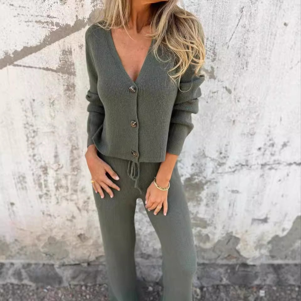 Conjunto de Cardigan de Punto para Estar en Casa